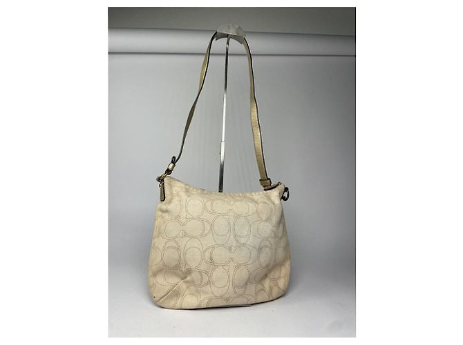 Borsa a mano in pelle beige Sufflette Signature di Coach - vista 5