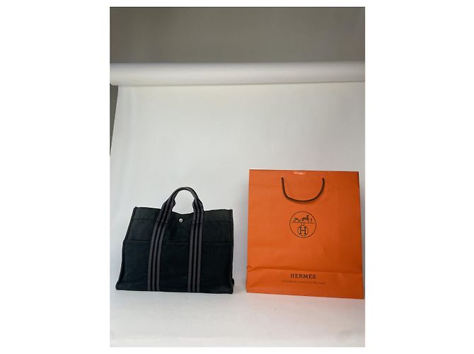 Borsa a mano in cotone nero Hermès - vista 5