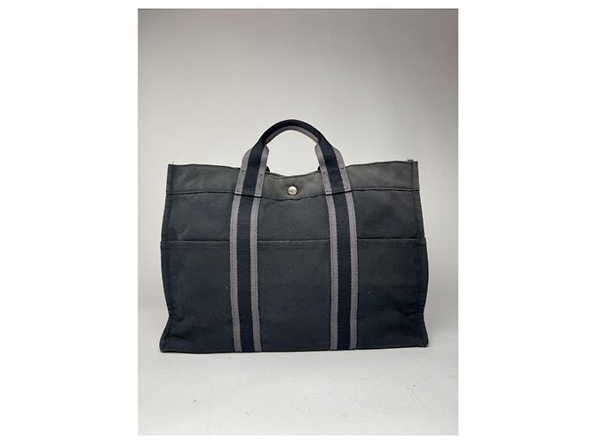 Borsa a mano in cotone nero Hermès - vista 4