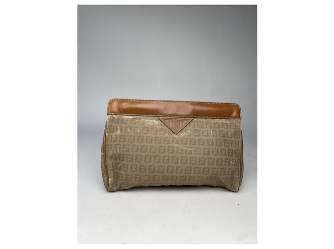Clutch in cotone marrone Fendi Baguette - vista 2