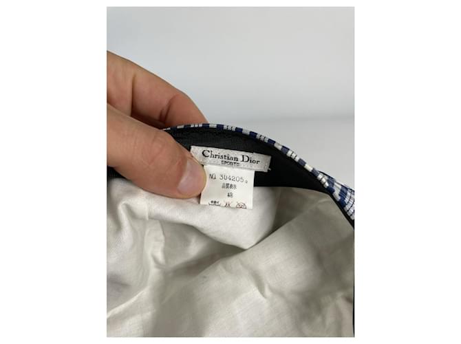 Berretto Dior a scacchi blu navy e bianco in cotone - vista 3