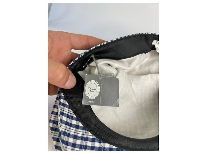 Berretto Dior a scacchi blu navy e bianco in cotone - vista 5