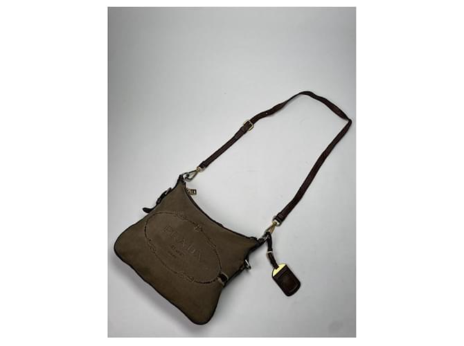 Borsa a mano in cotone verde Prada Plexi - vista 5