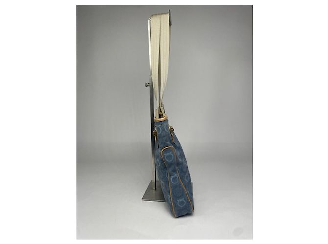 Borsa a mano iconica in cotone blu Salvatore Ferragamo - vista 4