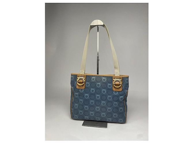 Borsa a mano iconica in cotone blu Salvatore Ferragamo - vista 5