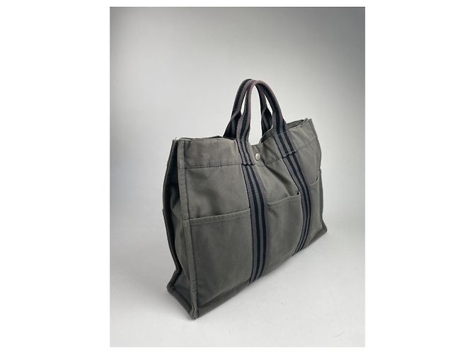 Borsa a mano in cotone grigio di Hermès - vista 2