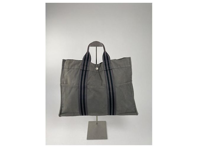 Borsa a mano in cotone grigio di Hermès - vista 5