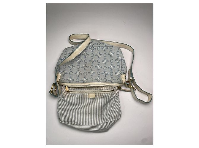 Céline Celine SAC 16 BESACE Borsa in Cotone Bianca Bianco - vista 2