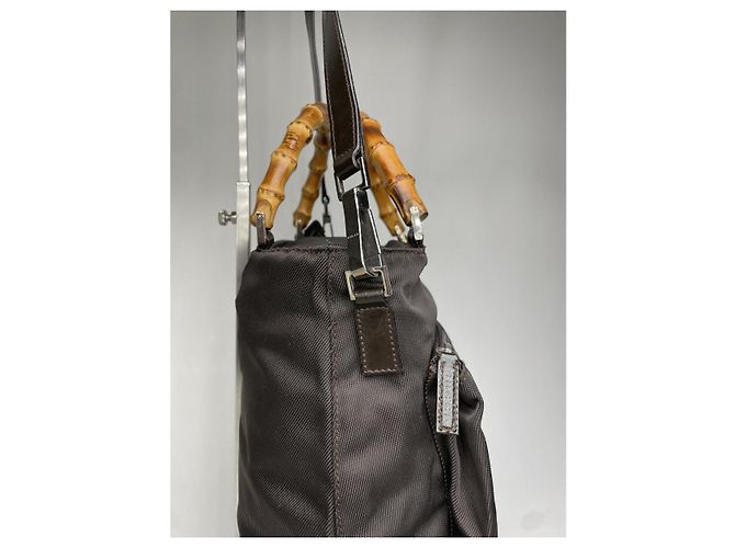 Bamboo Gucci Vintage Handtasche aus braunem Polyester mit Bambus - Ansicht 5