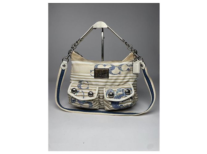 Borsa a mano in cotone bianco Sufflette Signature di Coach - vista 5