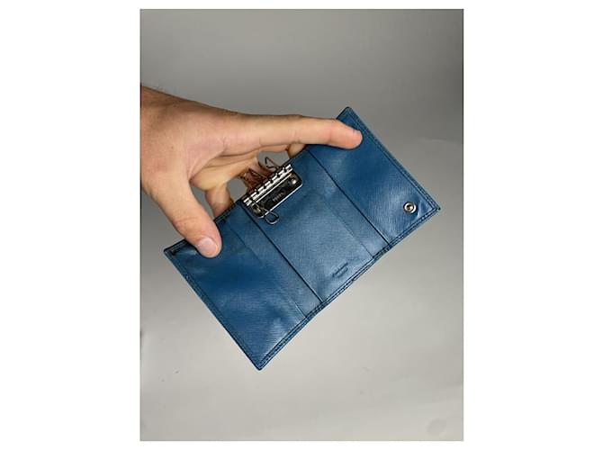 Borsa in pelle blu Prada - vista 4