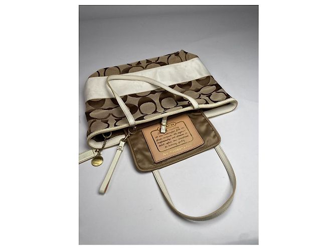 Borsa a mano in cotone marrone Sufflette Signature di Coach - vista 2