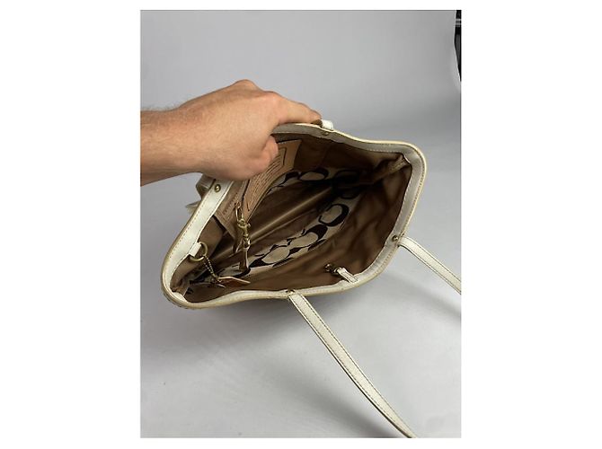 Borsa a mano in cotone marrone Sufflette Signature di Coach - vista 3