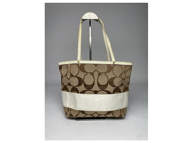Borsa a mano in cotone marrone Sufflette Signature di Coach - vista 5