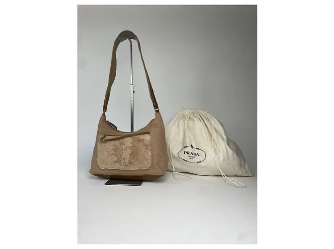 Borsa a mano in pelliccia beige Prada Cleo - vista 5