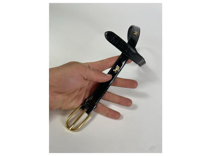 Céline Cinturón de cuero patentado negro Celine Triomphe - vista 2