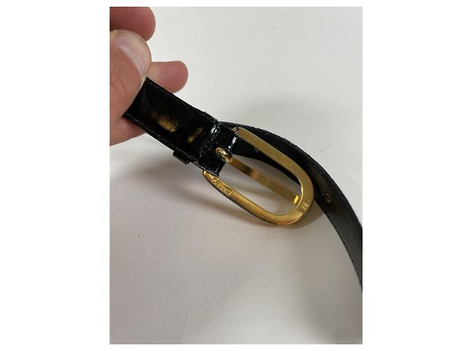 Céline Cinturón de cuero patentado negro Celine Triomphe - vista 3