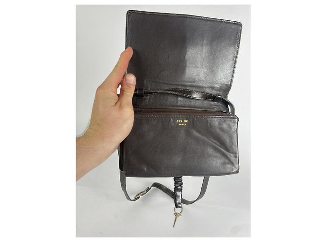 Céline Borsa in pelle marrone Celine Crécy - vista 3