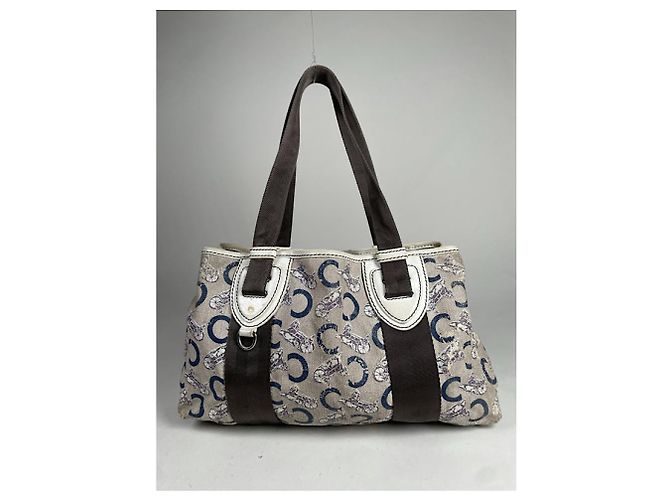 Céline Borsa a mano in pelle bianca Celine Cabas Bianco - vista 4