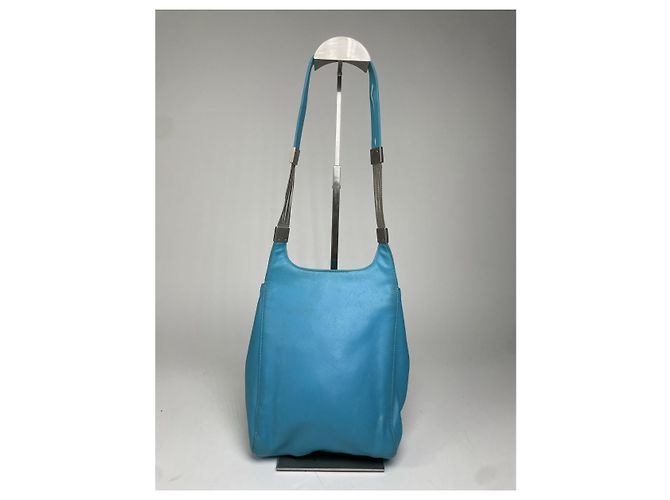 Borsa in pelle blu Gianni Versace - vista 5