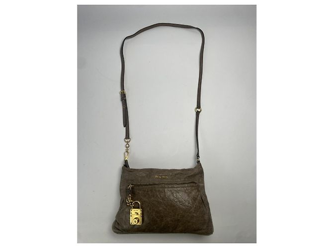 Borsa a mano in pelle marrone Miu Miu Bow - vista 3