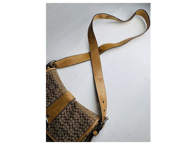 Borsa a mano in cotone beige Coach Signature Sufflette - vista 2