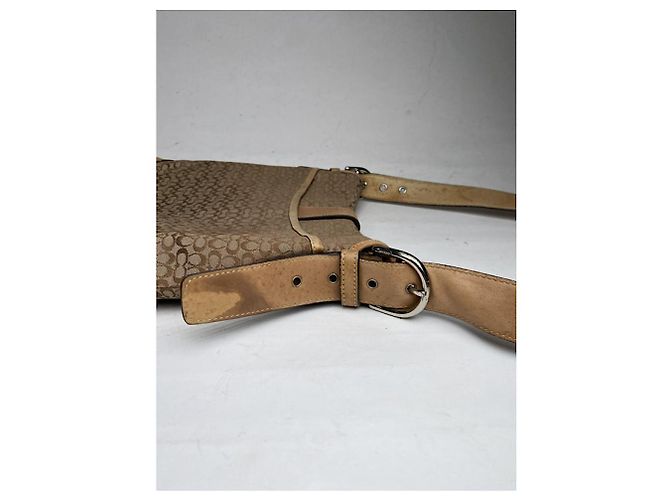 Borsa a mano in cotone beige Coach Signature Sufflette - vista 4