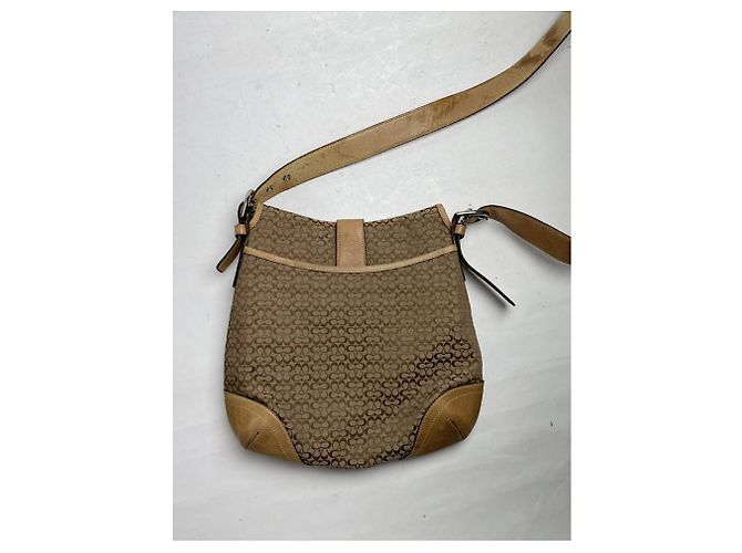 Borsa a mano in cotone beige Coach Signature Sufflette - vista 5