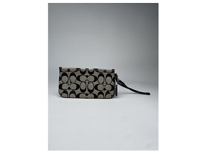 Borsa clutch in cotone nero Sufflette Signature di Coach - vista 2
