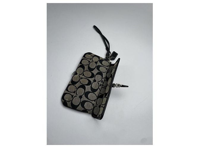 Borsa clutch in cotone nero Sufflette Signature di Coach - vista 4