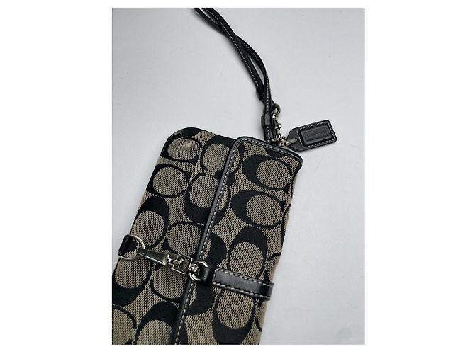 Borsa clutch in cotone nero Sufflette Signature di Coach - vista 5