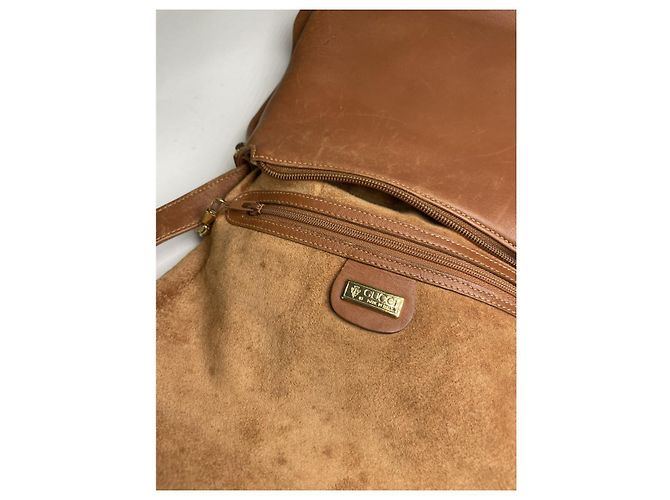 Borsa a secchiello in pelle marrone Gucci GG Marmont - vista 4