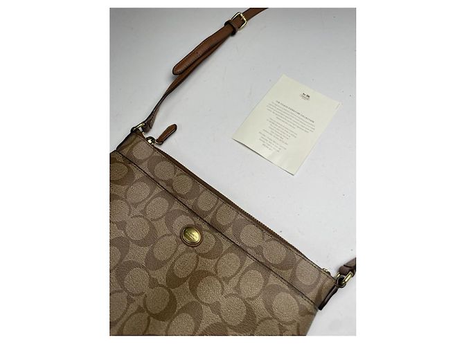Borsa a mano in pelle marrone Sufflette Signature di Coach - vista 2
