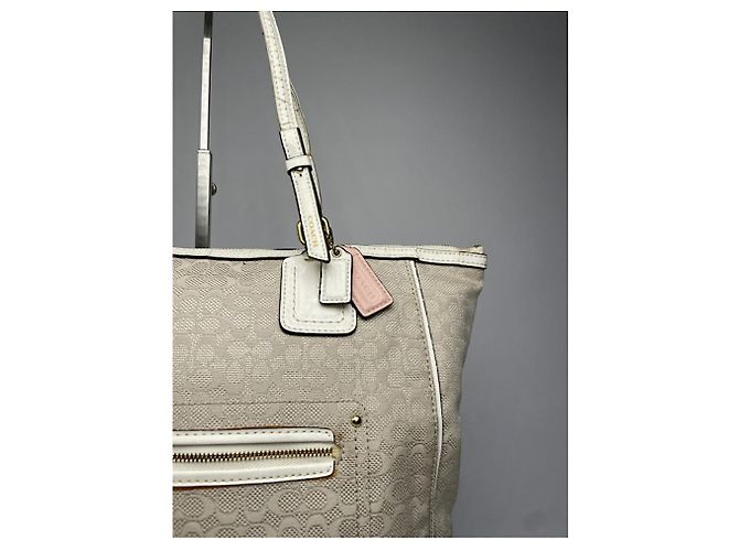 Borsa a mano in cotone bianco Sufflette Signature di Coach - vista 4