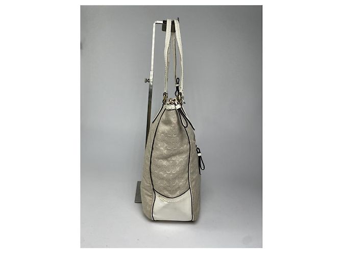 Borsa a mano in cotone bianco Sufflette Signature di Coach - vista 5
