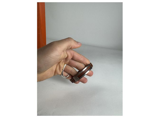 Pulseira de Couro Marrom Charnière da Hermès - vista 4
