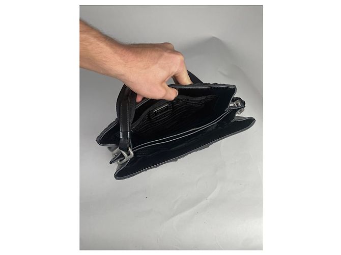 Borsa a mano in cotone nero Prada Cleo - vista 3