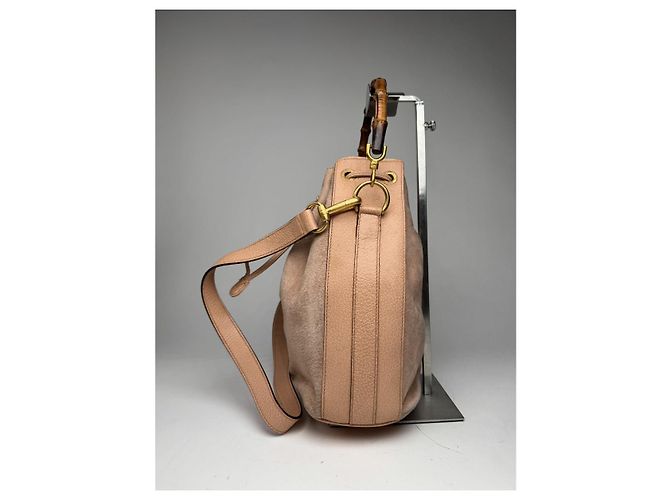 Borsa a secchiello in pelle rosa Gucci Horsebit 1955 - vista 5
