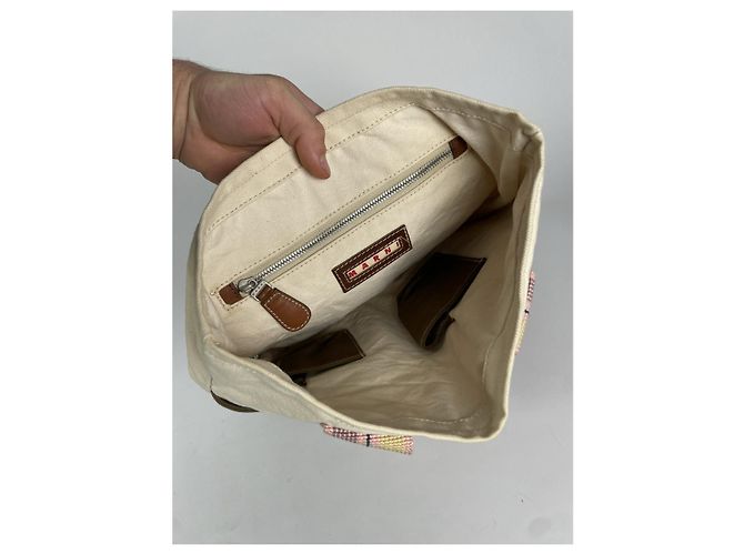 Borsa a mano in cotone beige Marni Moon - vista 2