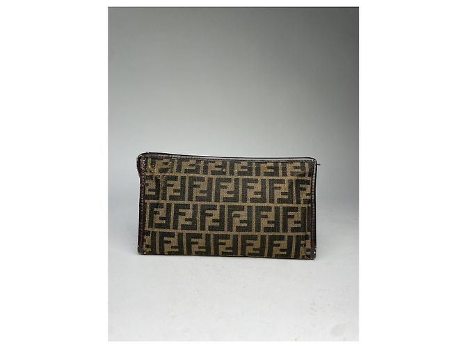 Clutch in cotone marrone Fendi Baguette - vista 3