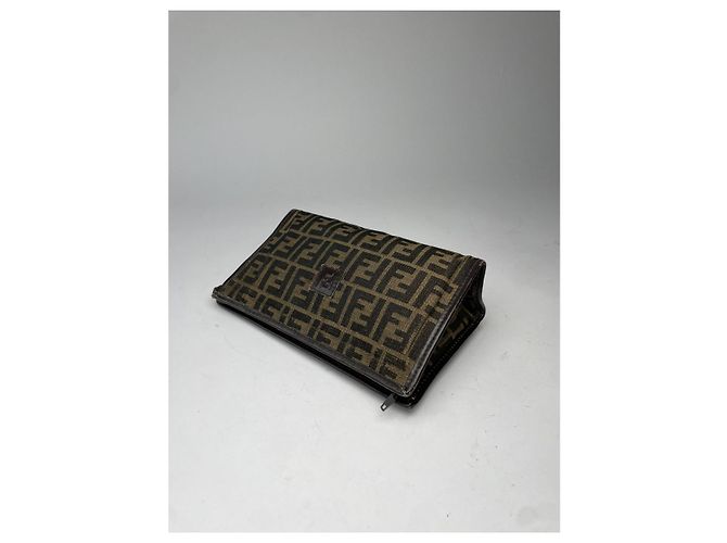Clutch in cotone marrone Fendi Baguette - vista 5