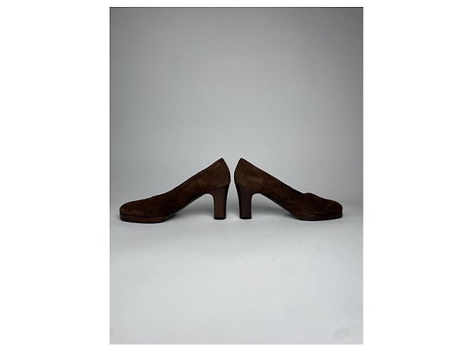Tacco in pelle marrone Yves Saint Laurent - vista 3