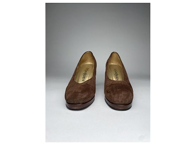 Tacco in pelle marrone Yves Saint Laurent - vista 4