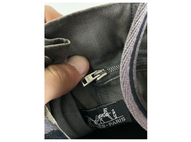Borsa a mano in cotone grigio di Hermès - vista 4