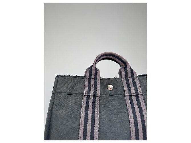 Hermès schwarze Baumwollhandtasche - Ansicht 4