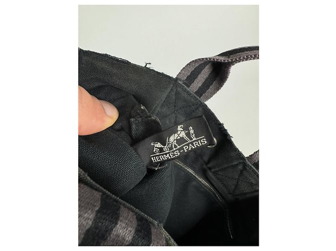 Hermès schwarze Baumwollhandtasche - Ansicht 5