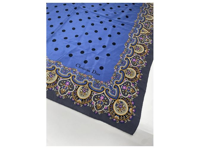 Sciarpa in seta blu Dior a pois e motivo orientale - vista 2