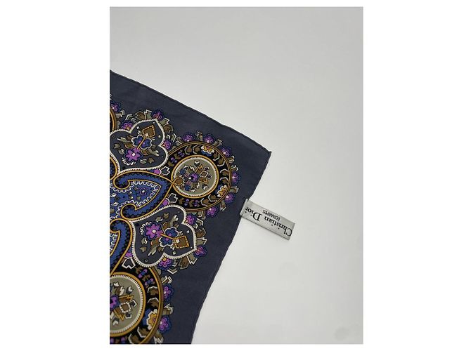 Sciarpa in seta blu Dior a pois e motivo orientale - vista 3