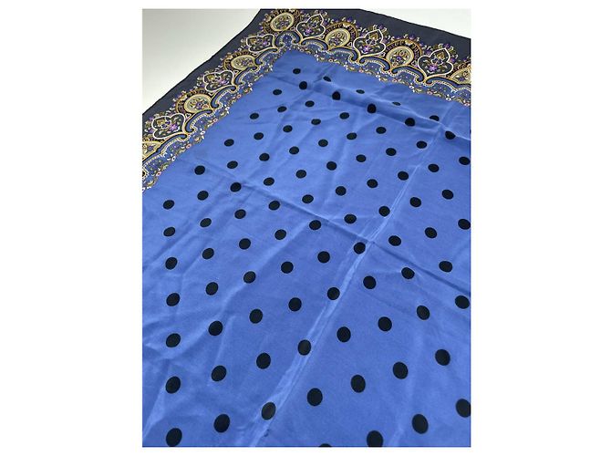 Sciarpa in seta blu Dior a pois e motivo orientale - vista 4
