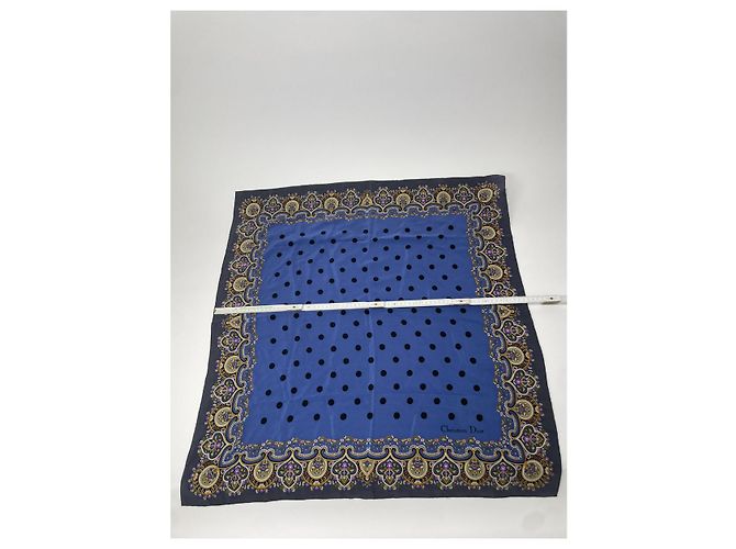 Sciarpa in seta blu Dior a pois e motivo orientale - vista 5